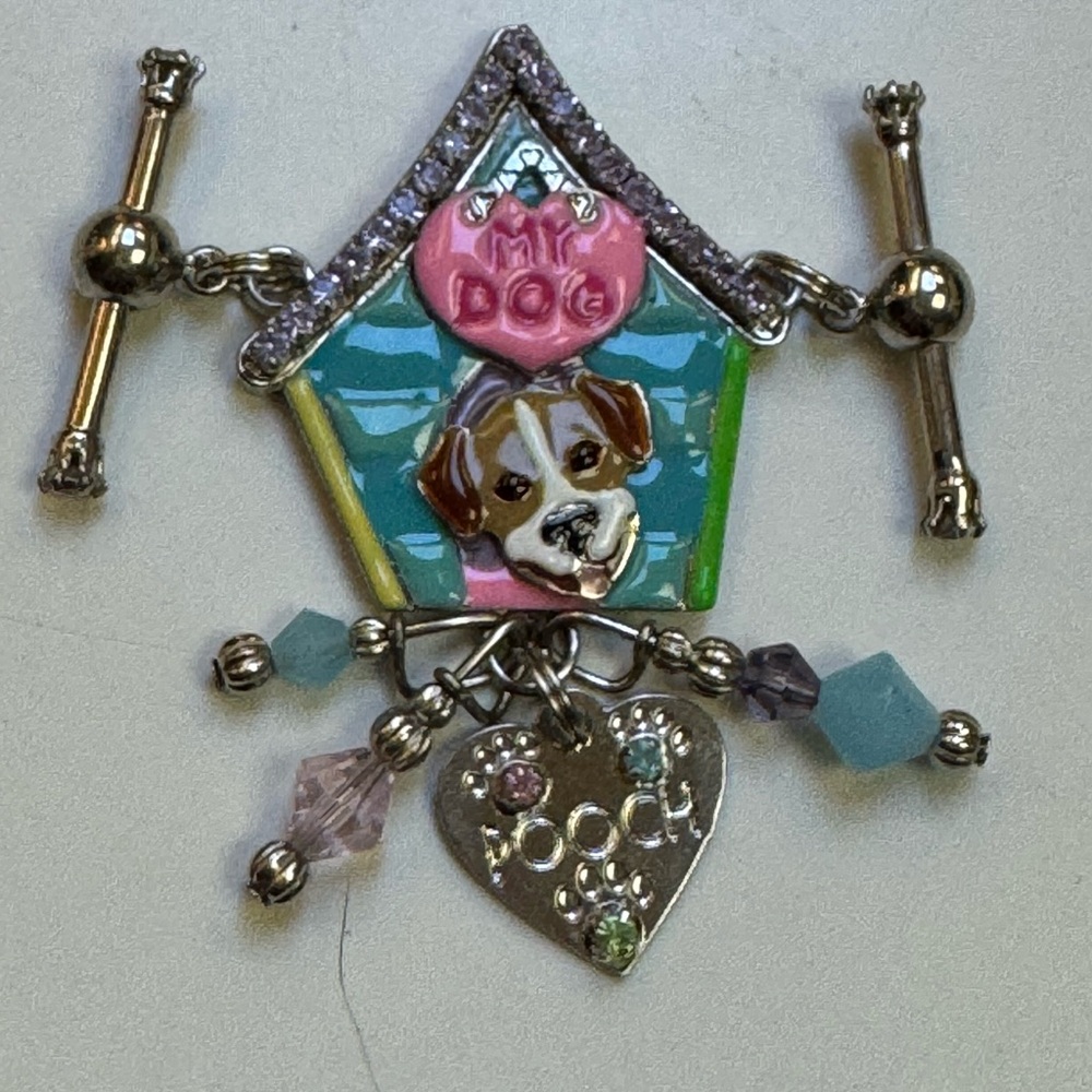 Lunch at the Ritz Vintage Y2K enamel dog Silver Toggle Bracelet add on Charm